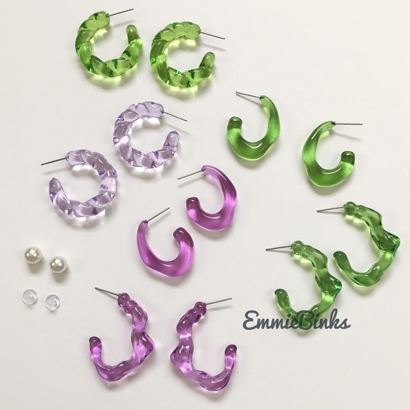 ✨3for$38 Set of 3 Transparent Green Hoop Earrings / Reversible Earring Jackets - Picture 12 of 14